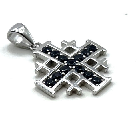 Sterling Silver With Colored Stone Jerusalem Cross Pendant